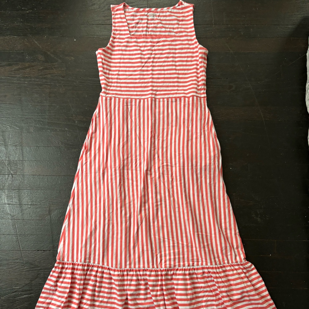 Lands' End Coral and White Striped Scoop Neck Maxi dress